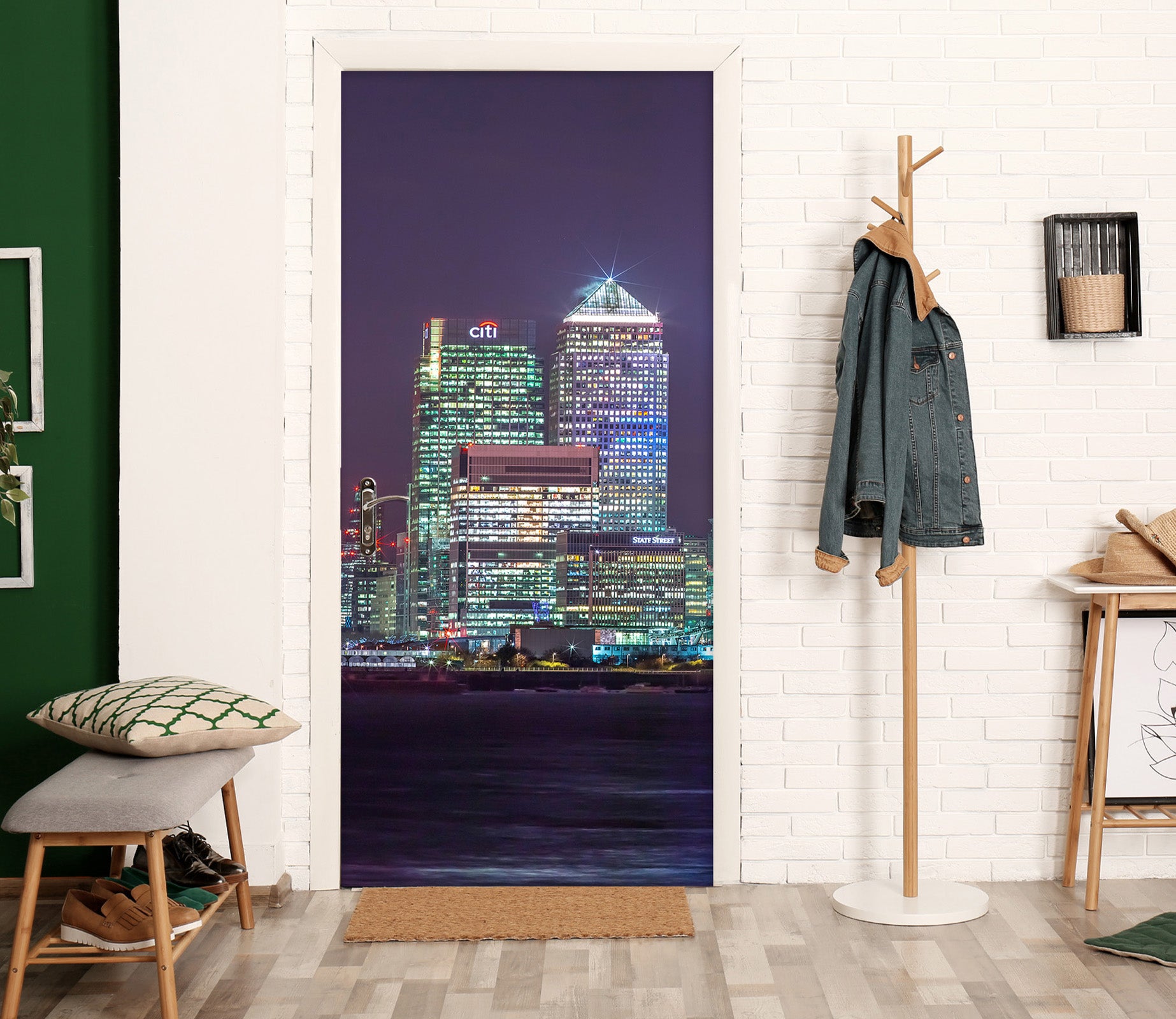 3D Colorful Lights Night Building 106151 Assaf Frank Door Mural