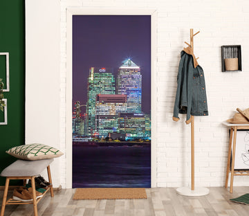 3D Colorful Lights Night Building 106151 Assaf Frank Door Mural