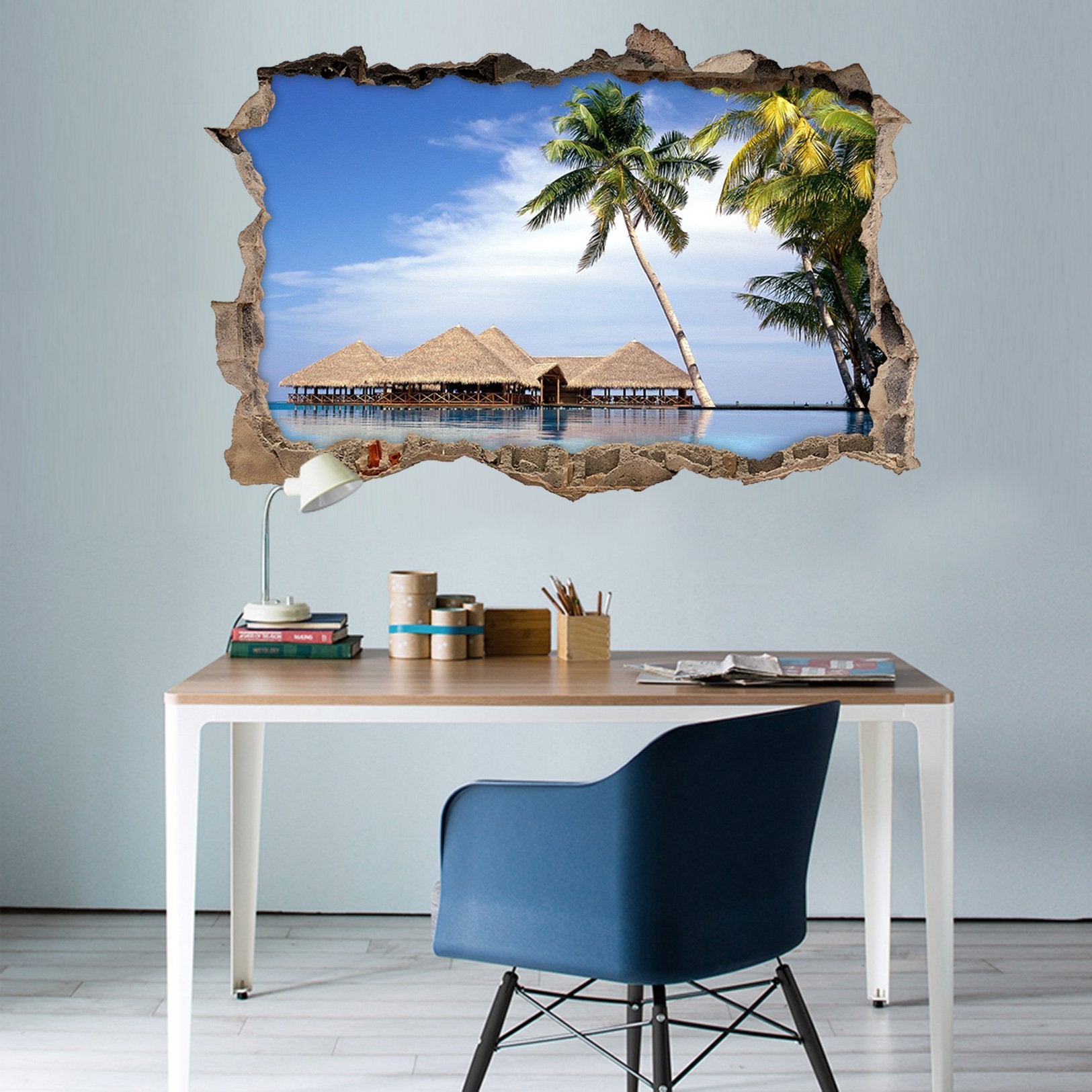 3D Tropical Sea Pavilions 080 Broken Wall Murals Wallpaper AJ Wallpaper 