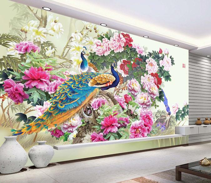 3D Beautiful Flower Peacock Wallpaper AJ Wallpaper 1 