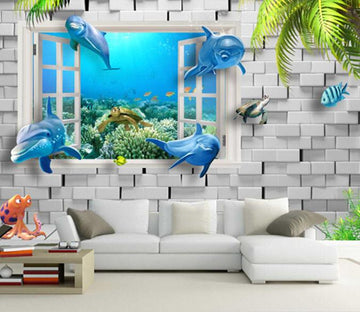 3D Underwater World Dolphin Window Wallpaper AJ Wallpaper 1 