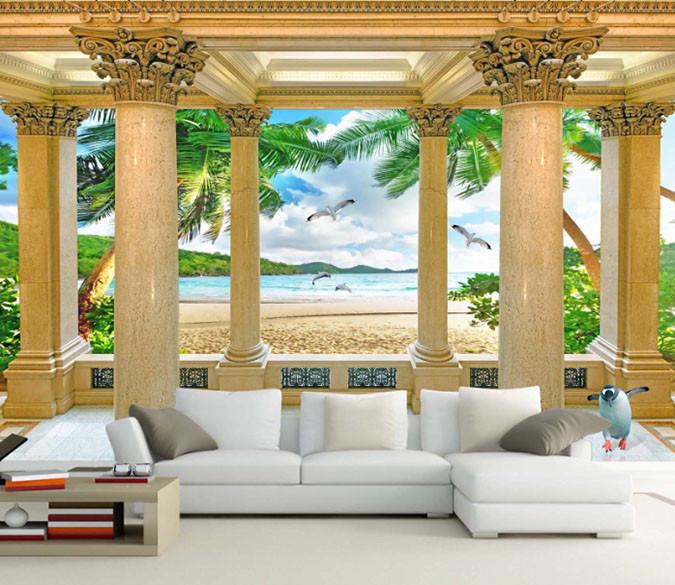 3D Coconut tree Beach Seaside Wallpaper AJ Wallpaper 1 