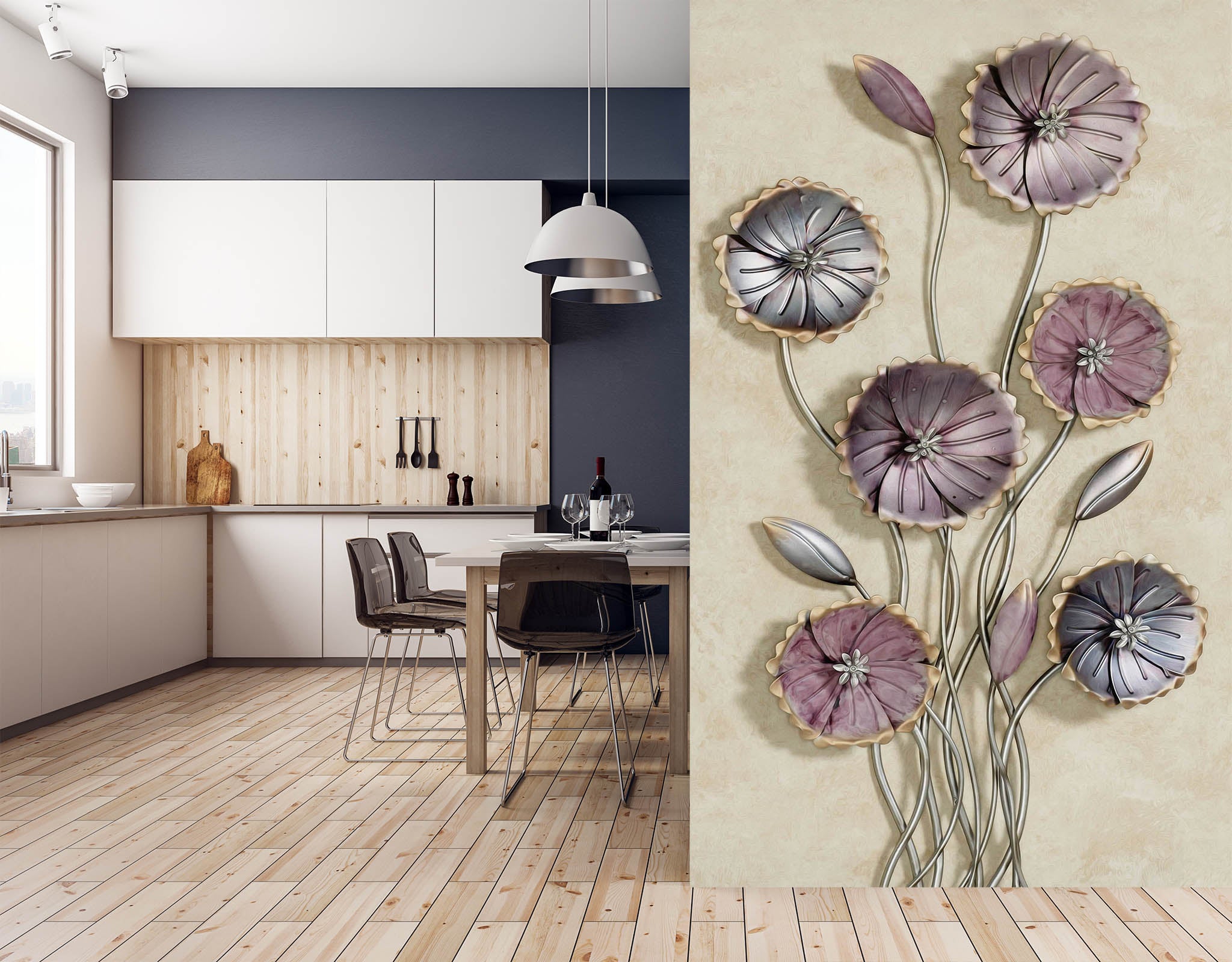 3D Metal Lotus 1868 Wall Murals