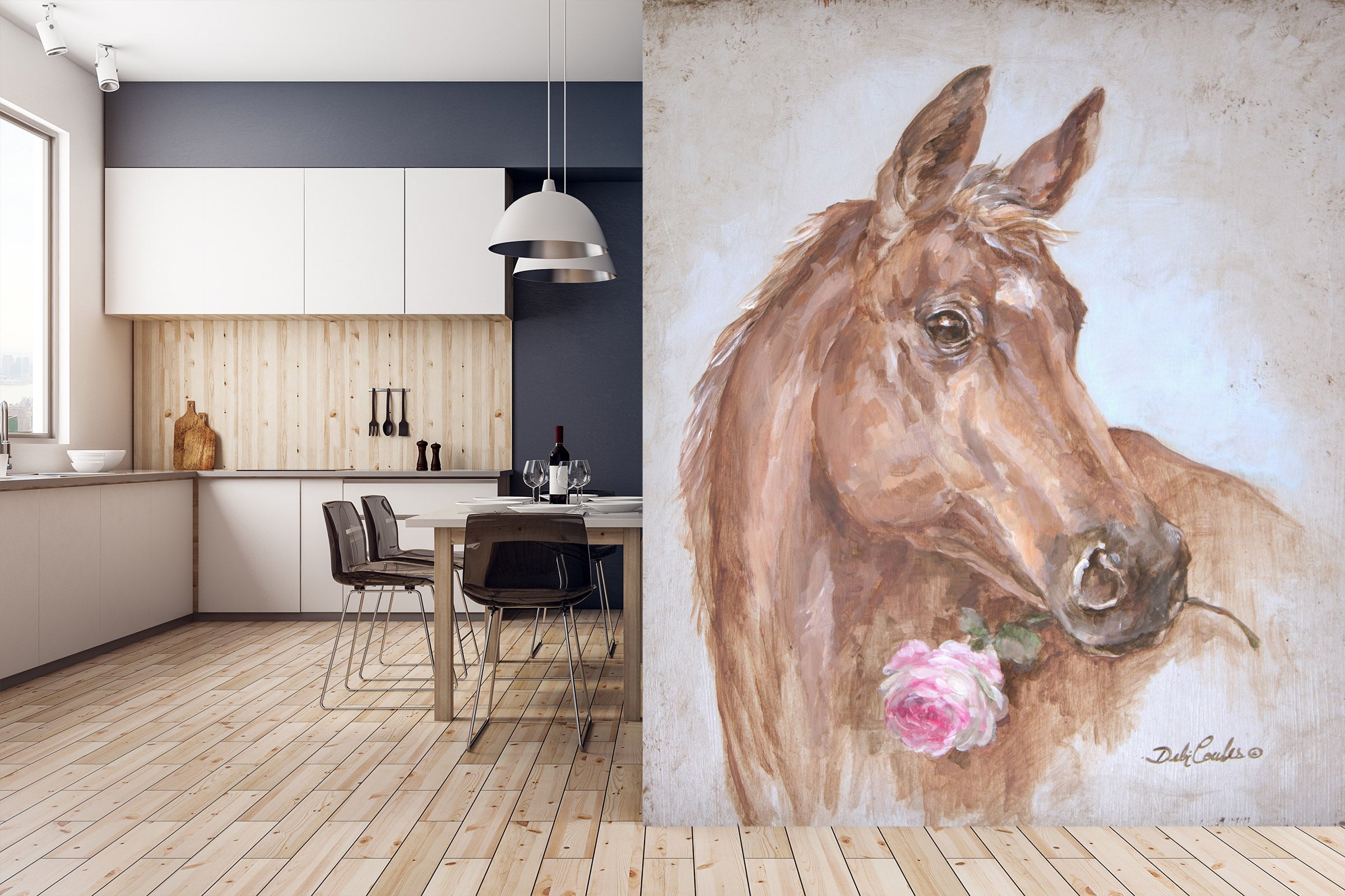 3D Horse With Rose 3135 Debi Coules Wall Mural Wall Murals