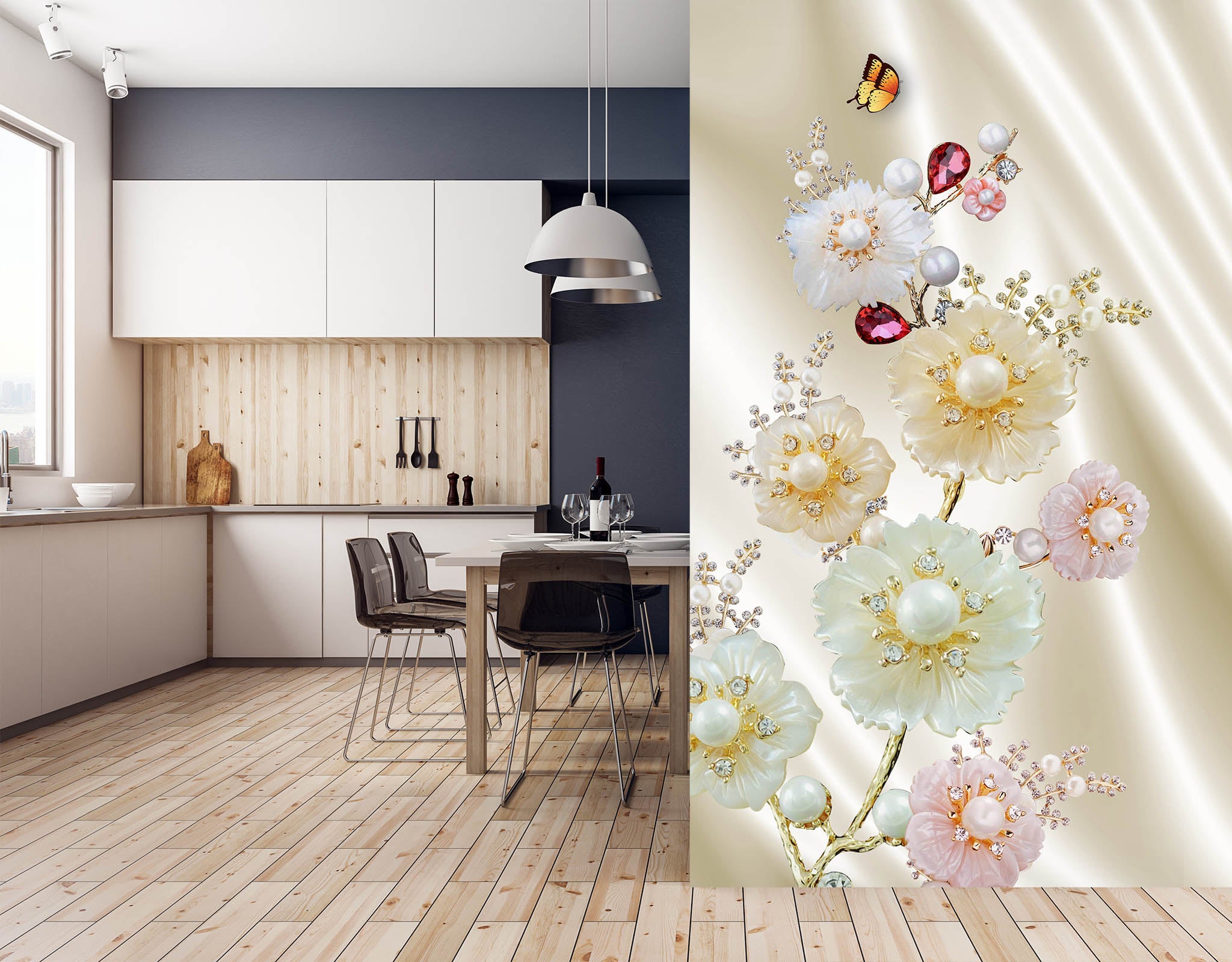 3D Pearl Chrysanthemum 1848 Wall Murals