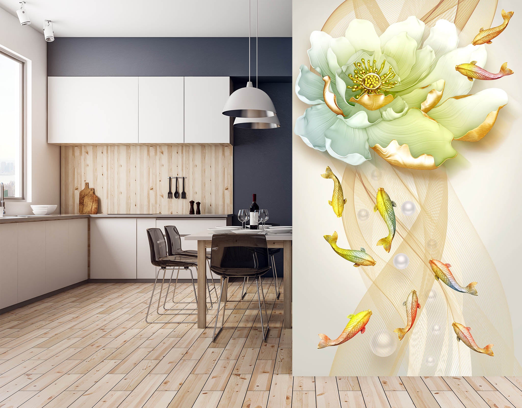 3D Fish Lotus 1852 Wall Murals