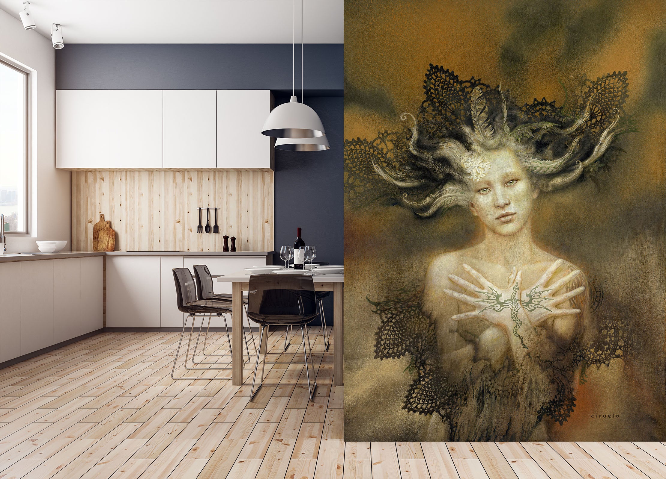 3D Dragon Girl 7145 Ciruelo Wall Mural Wall Murals