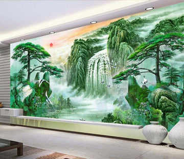 3D Peaks Mountain Forest Waterfall Wallpaper AJ Wallpaper 1 