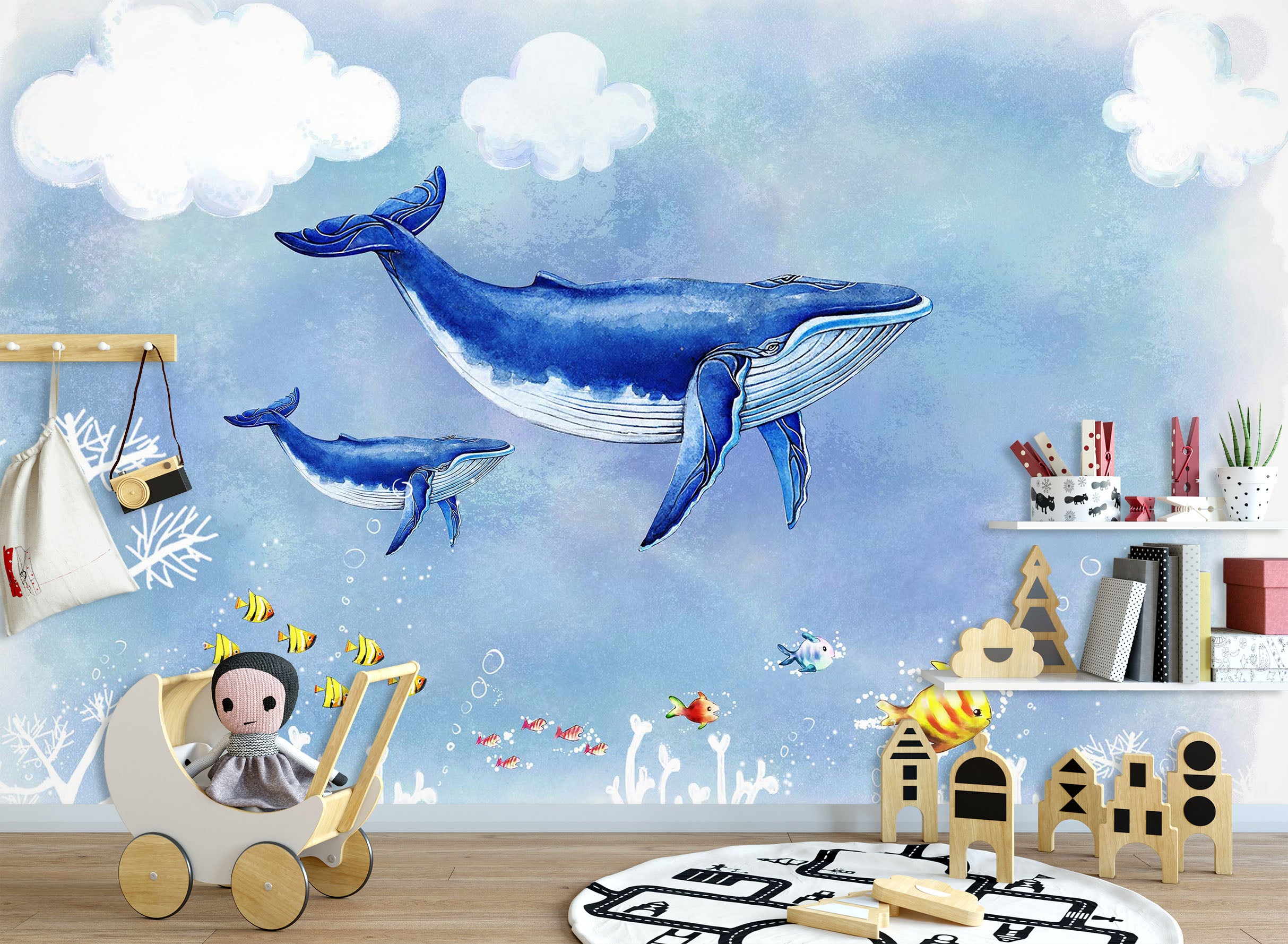 3D Blue Whale 1430 Wall Murals