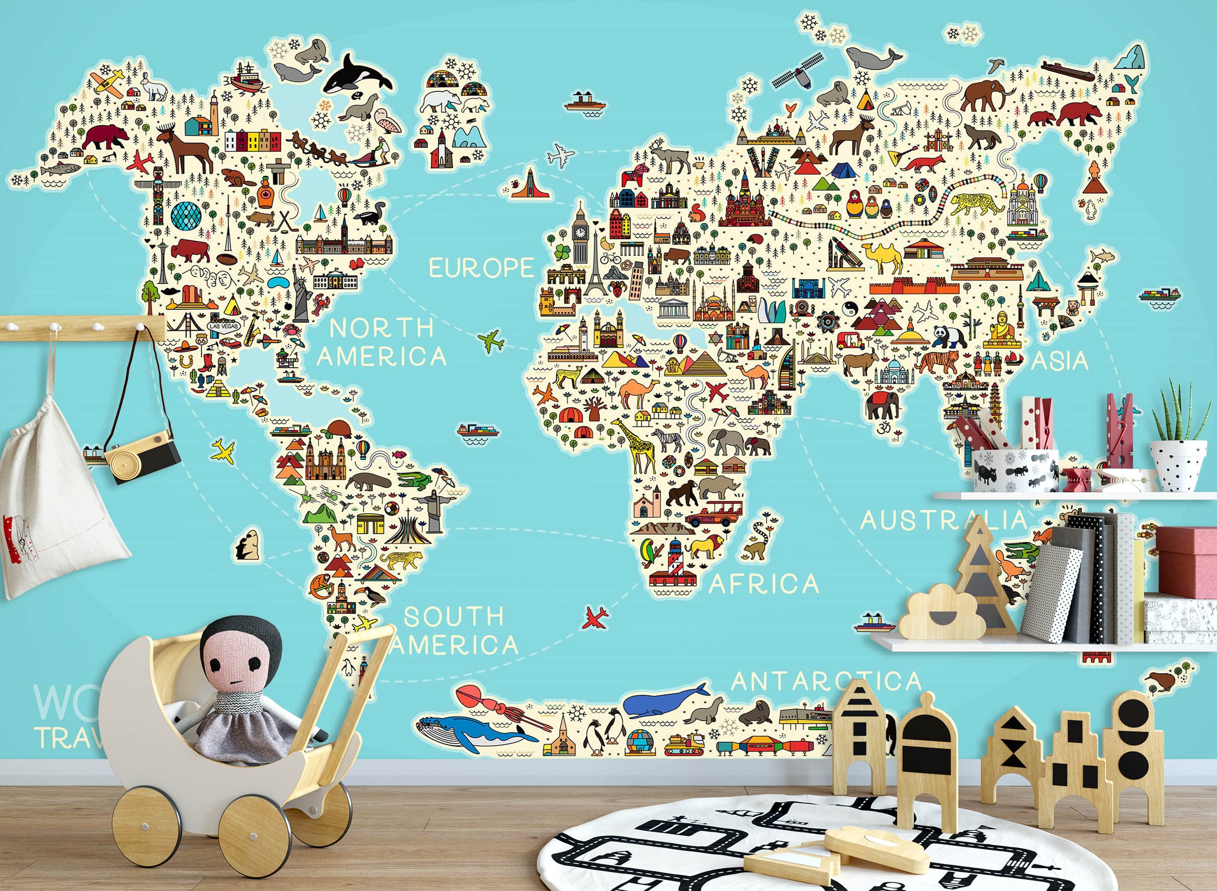 3D Animal Forest 2153 World Map Wall Murals