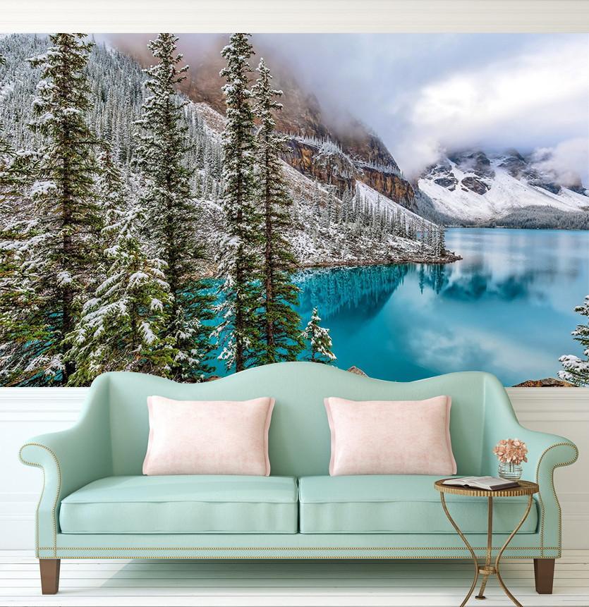 3D Snow Pines Lake 343 Wallpaper AJ Wallpaper 