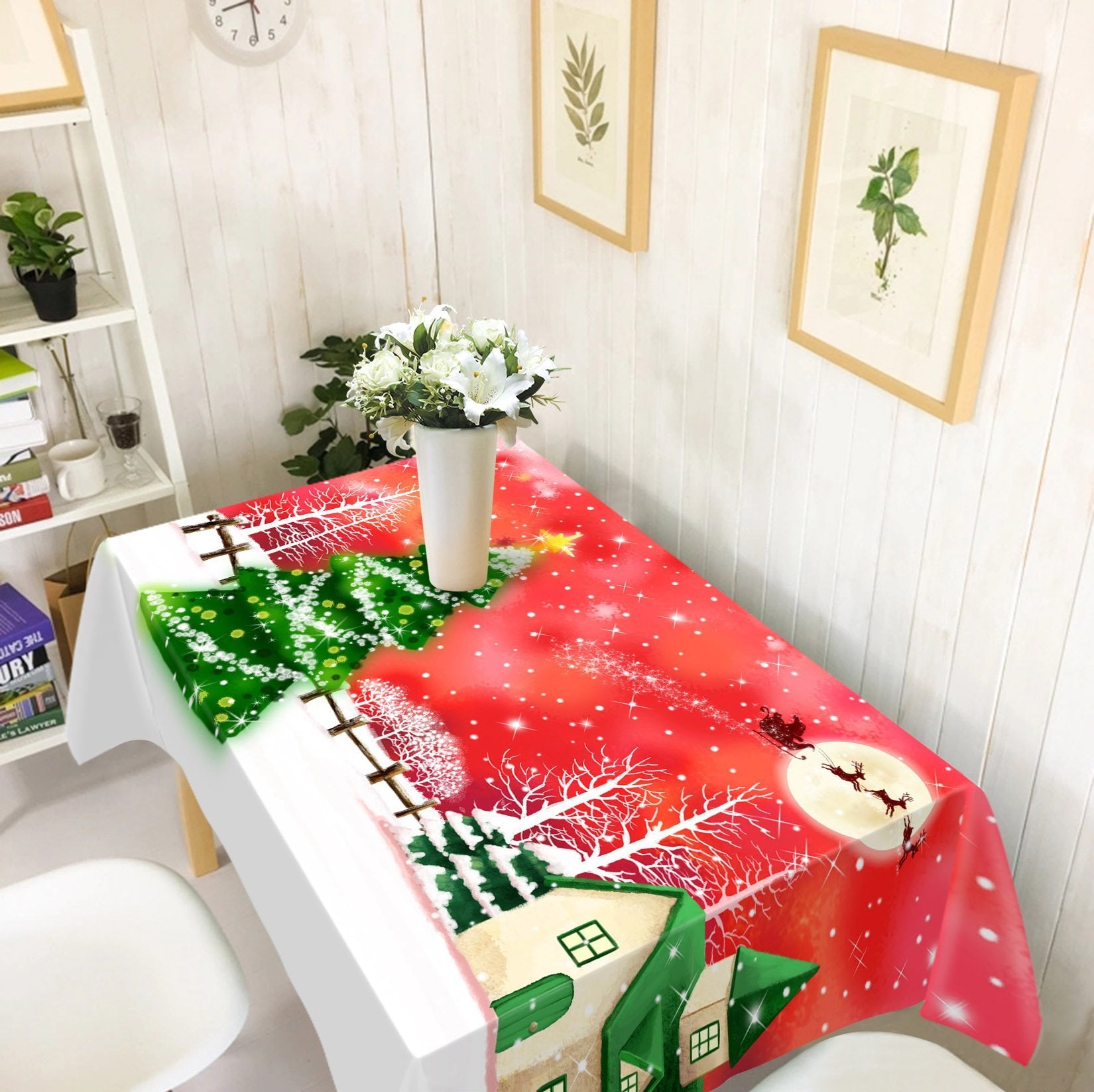 3D Moon Snow Christmas 3 Tablecloths Tablecloths AJ Creativity Home 