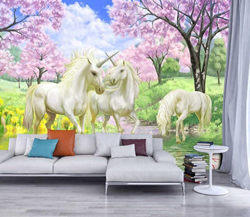 3D Mountain Forest Flower Beautiful Horse Wallpaper AJ Wallpaper 1 