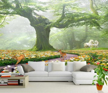 3D Glorious Tree Fallen Leaf Horse Wallpaper AJ Wallpaper 1 