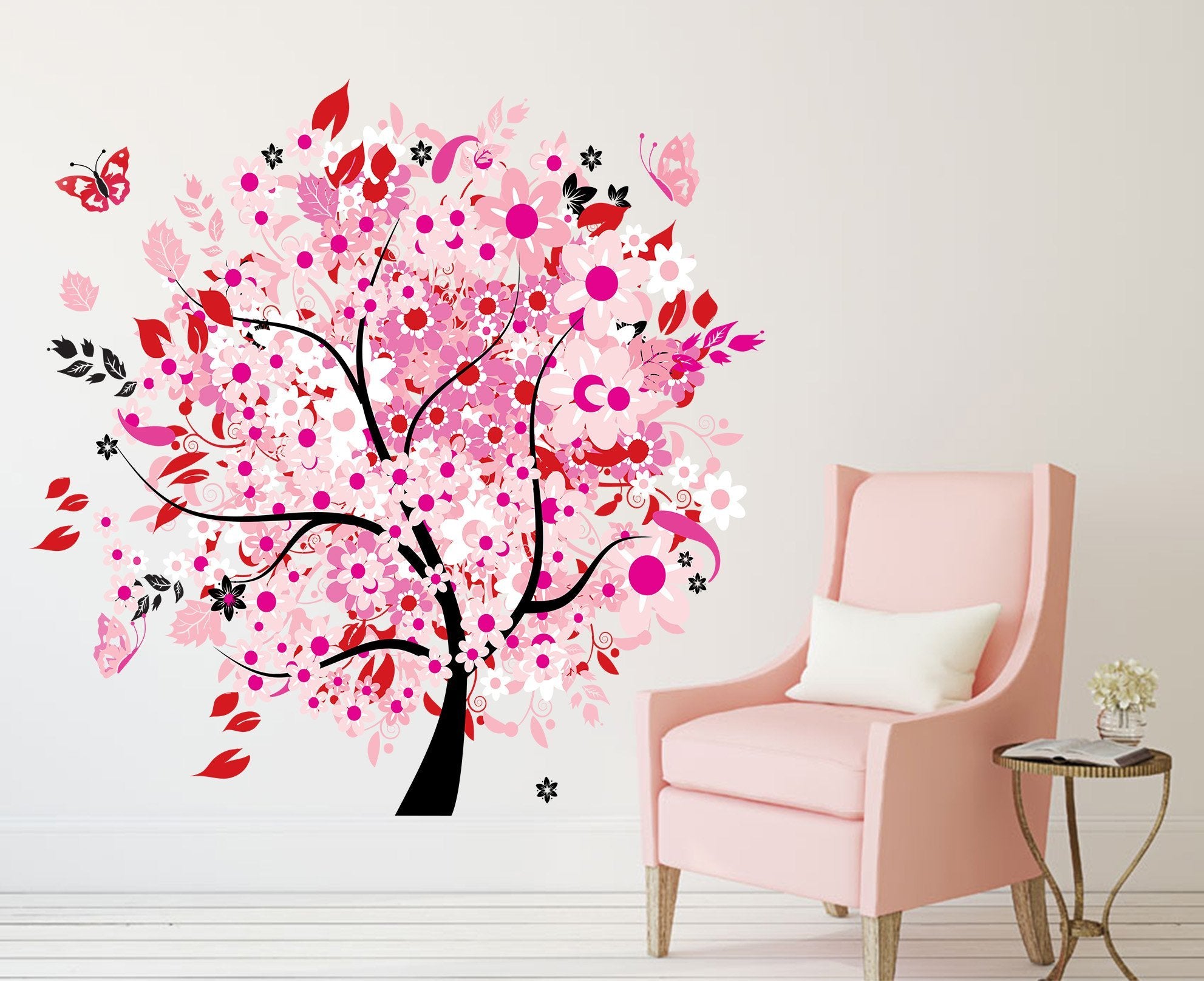 3D Peach Blossom Butterfly 004 Wall Stickers Wallpaper AJ Wallpaper 
