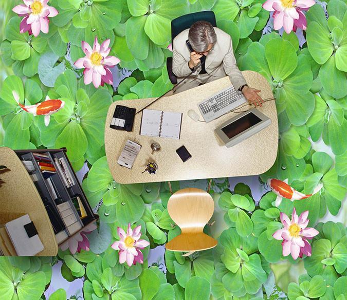 3D Lotus Leaf Goldfish Floor Muralss Wallpaper AJ Wallpapers 