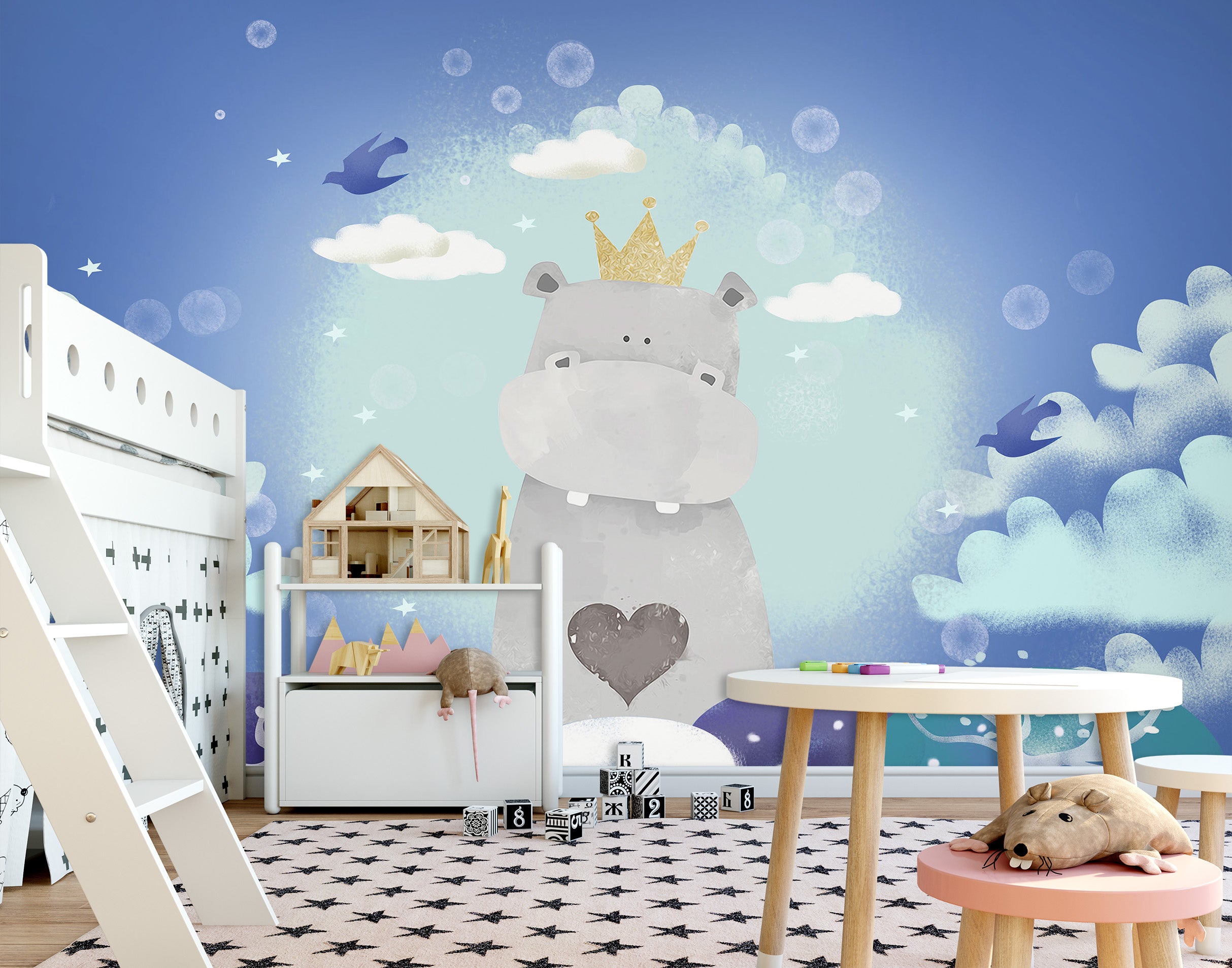 3D Moon Hippopotamus 1677 Wall Murals