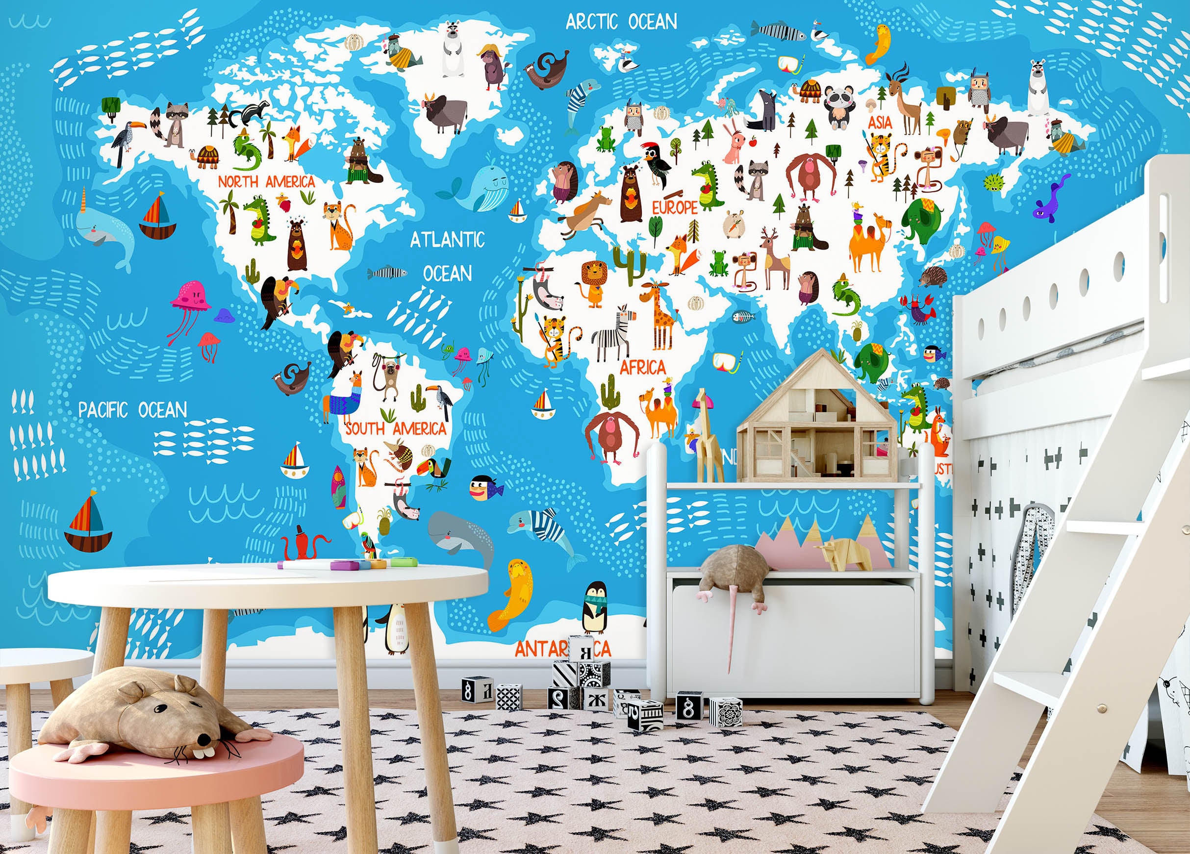 3D Abstract Dolphin 2109 World Map Wall Murals
