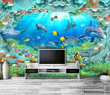 3D Submarine World Ocean Active Dolphin Fish Wallpaper AJ Wallpaper 1 