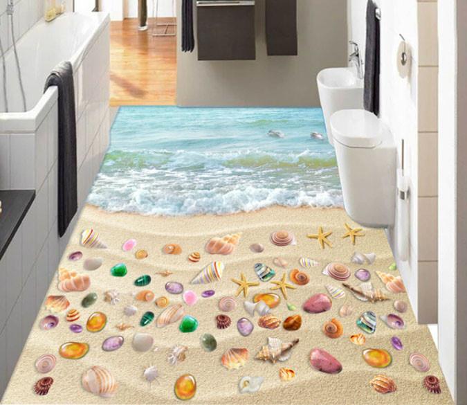 3D Beach Wave Shell Starfish Floor Murals 1 Wallpaper AJ Wallpapers 