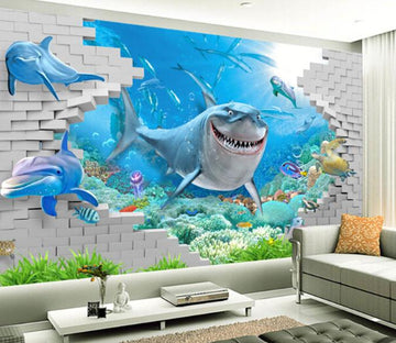 3D Submarine World Ocean Dolphin Tile Wallpaper AJ Wallpaper 1 
