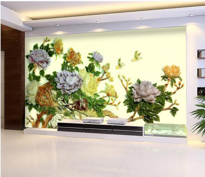 3D Jade stone flower floral Wallpaper AJ Wallpaper 1 