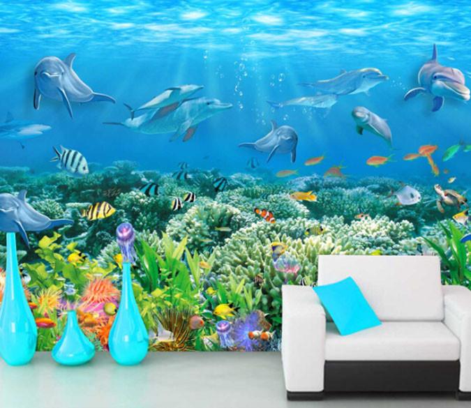 3D Dolphin Submarine World Aquatic Plants Fish 1 Wallpaper AJ Wallpaper 1 