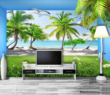 3D Beach Coconut tree Blue Sky Wallpaper AJ Wallpaper 1 