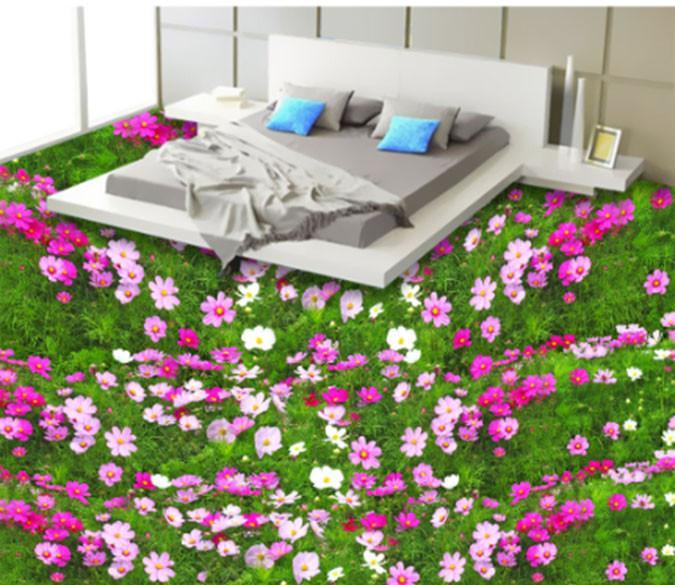3D Lush Green Grass Flower Floor Mural Wallpaper AJ Wallpapers 