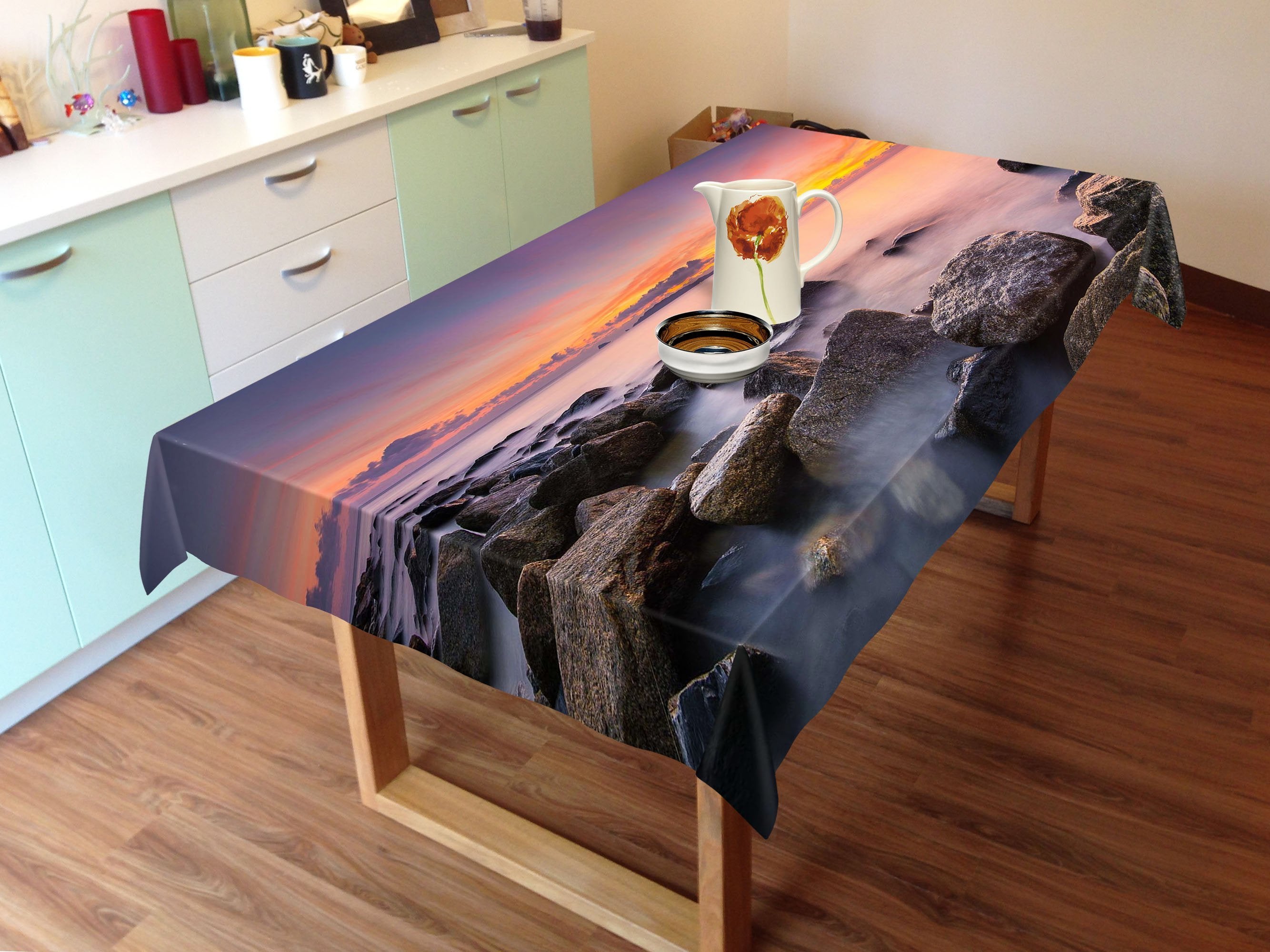 3D Stones Sea Sunset 616 Tablecloths Wallpaper AJ Wallpaper 