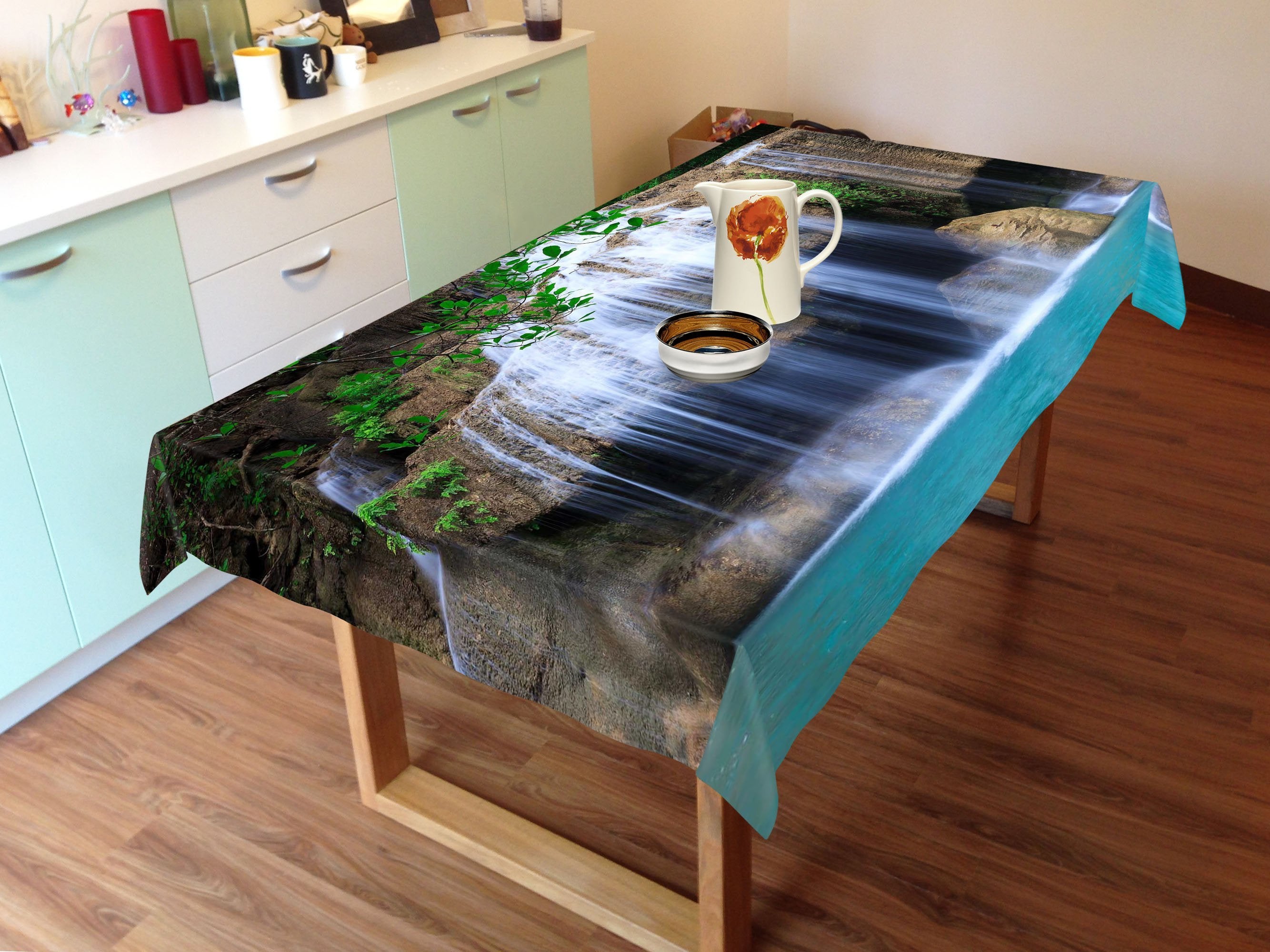 3D Rocks Waterfall 635 Tablecloths Wallpaper AJ Wallpaper 