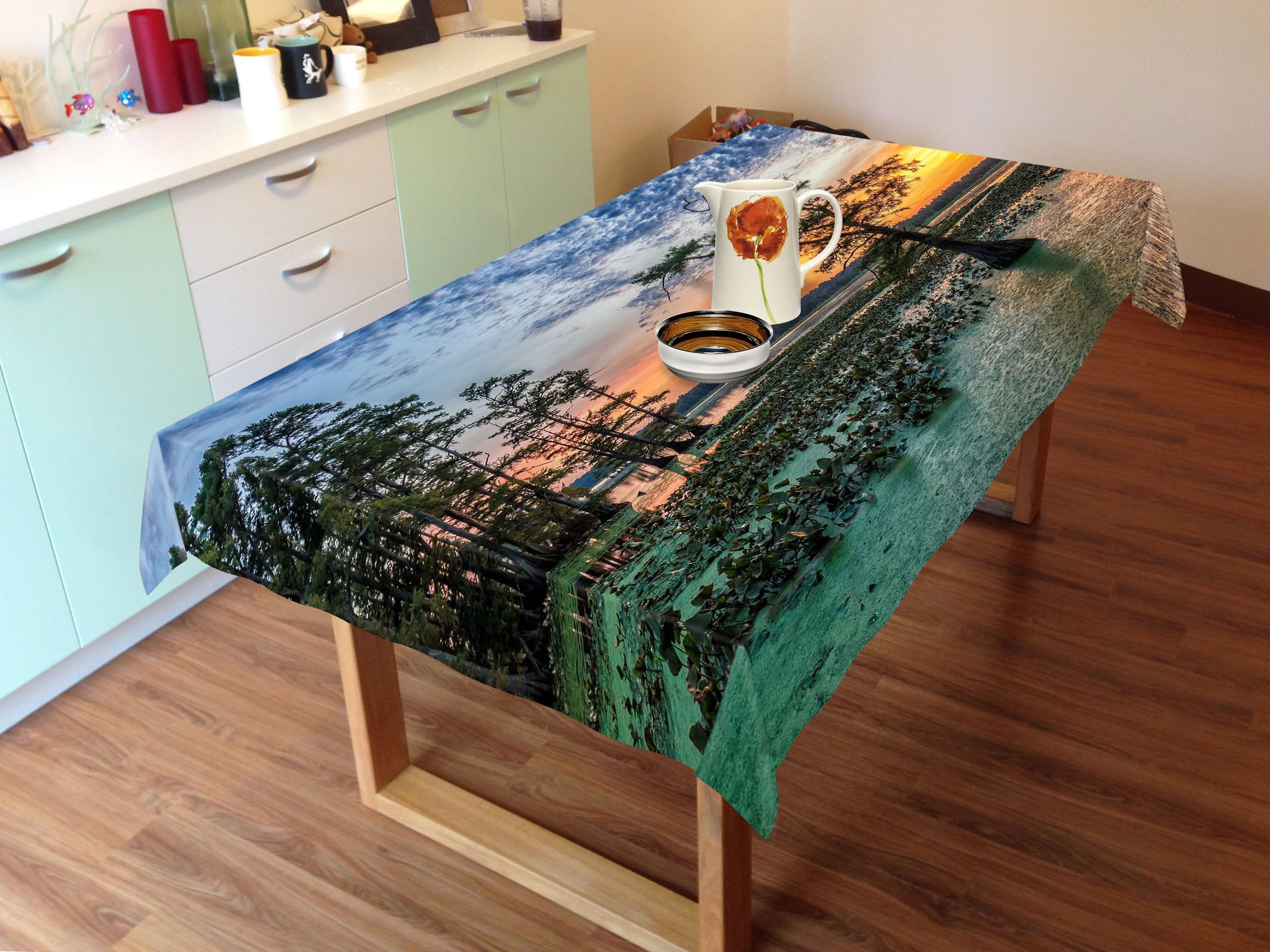 3D Lake Sunset Scenery 720 Tablecloths Wallpaper AJ Wallpaper 