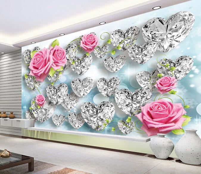 3D Red Rose Heart Crystal Pattern 1 Wallpaper AJ Wallpaper 1 