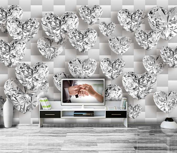 3D Heart Shaped Crystal pattern Wallpaper AJ Wallpaper 1 