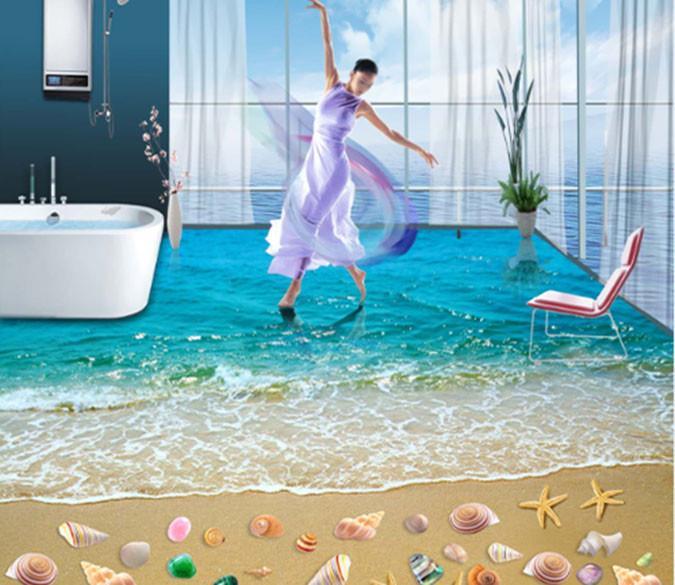 3D Sandy Surf Beach Sea Star Floor Mural Wallpaper AJ Wallpapers 