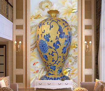 3D Blue Flower Beautiful Porcelain Vase Wallpaper AJ Wallpaper 1 