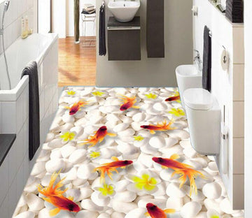 3D Water Goldfish Stones Floor Mural Wallpaper AJ Wallpapers 