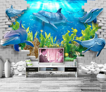 3D Submarine World Sharks Wall Wallpaper AJ Wallpaper 1 