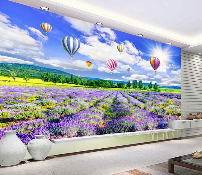 3D Lavender Garden Balloon Mountain Sky Wallpaper AJ Wallpaper 1 