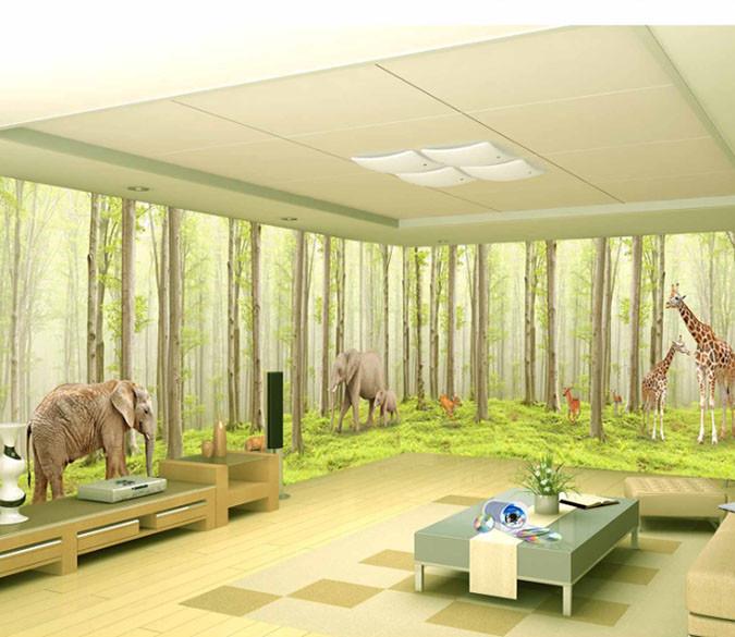 3D Forest Scene Giraffe Elephant Wallpaper AJ Wallpaper 1 