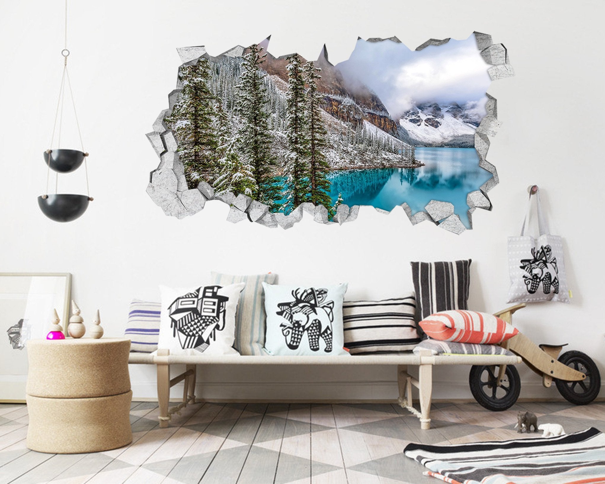 3D Snow Mountain Lake 055 Broken Wall Murals Wallpaper AJ Wallpaper 