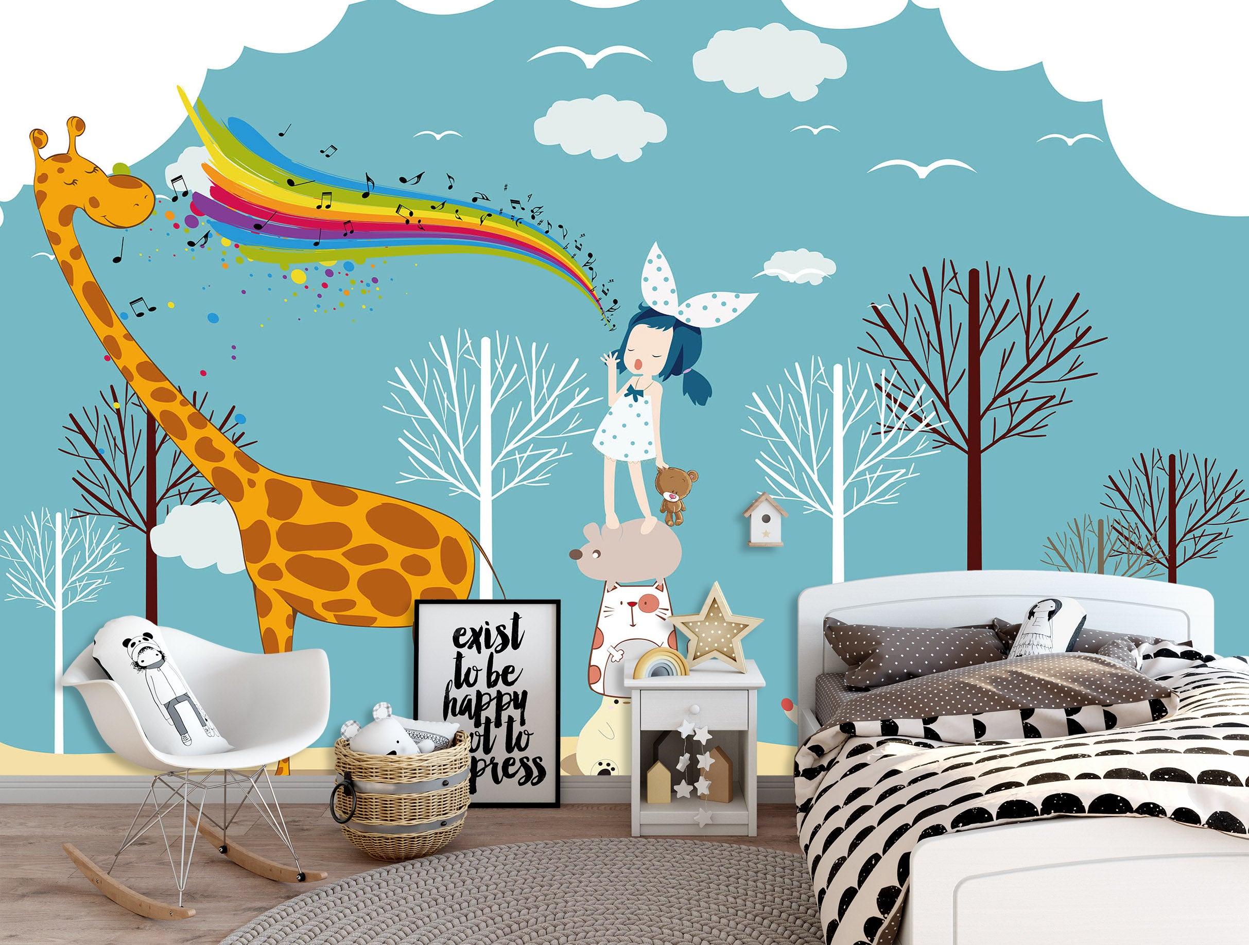 3D Giraffe Forest 1641 Wall Murals