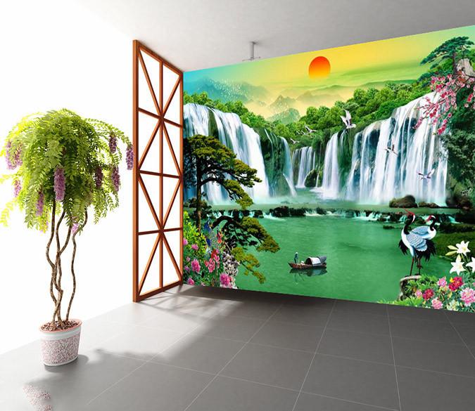 3D Waterfalls Nature tree Wallpaper AJ Wallpaper 1 