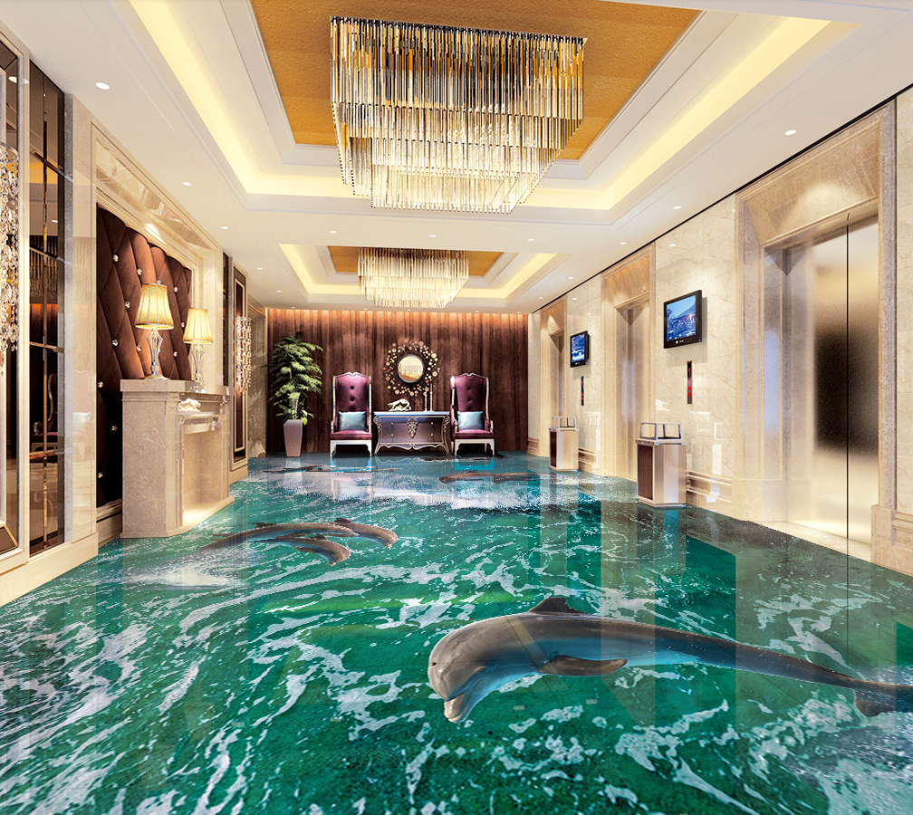 3D Clear Water Dolphin 559 Floor Mural  Wallpaper Murals Rug & Mat Print Epoxy waterproof bath floor