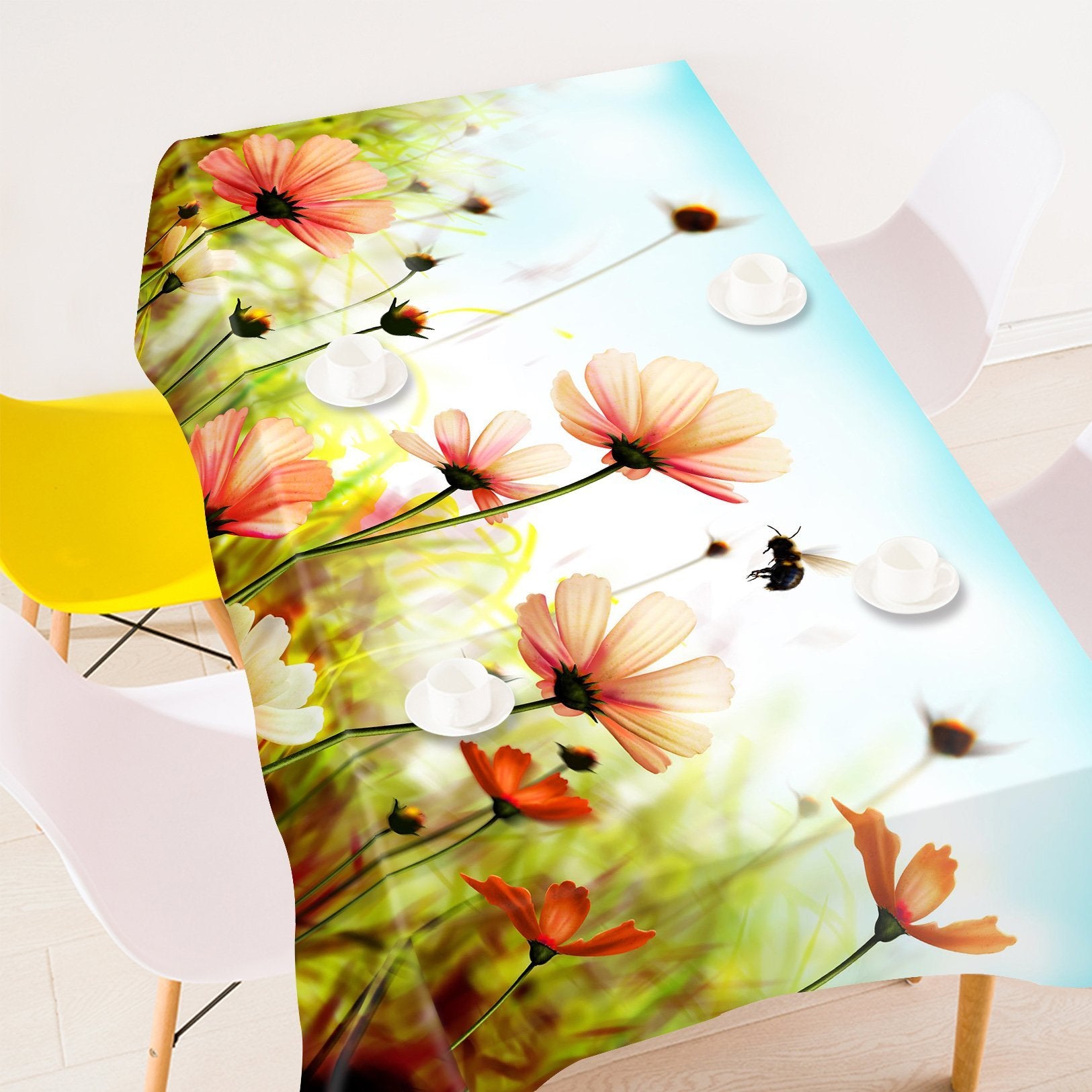 3D Flowers Field Bee 398 Tablecloths Wallpaper AJ Wallpaper 