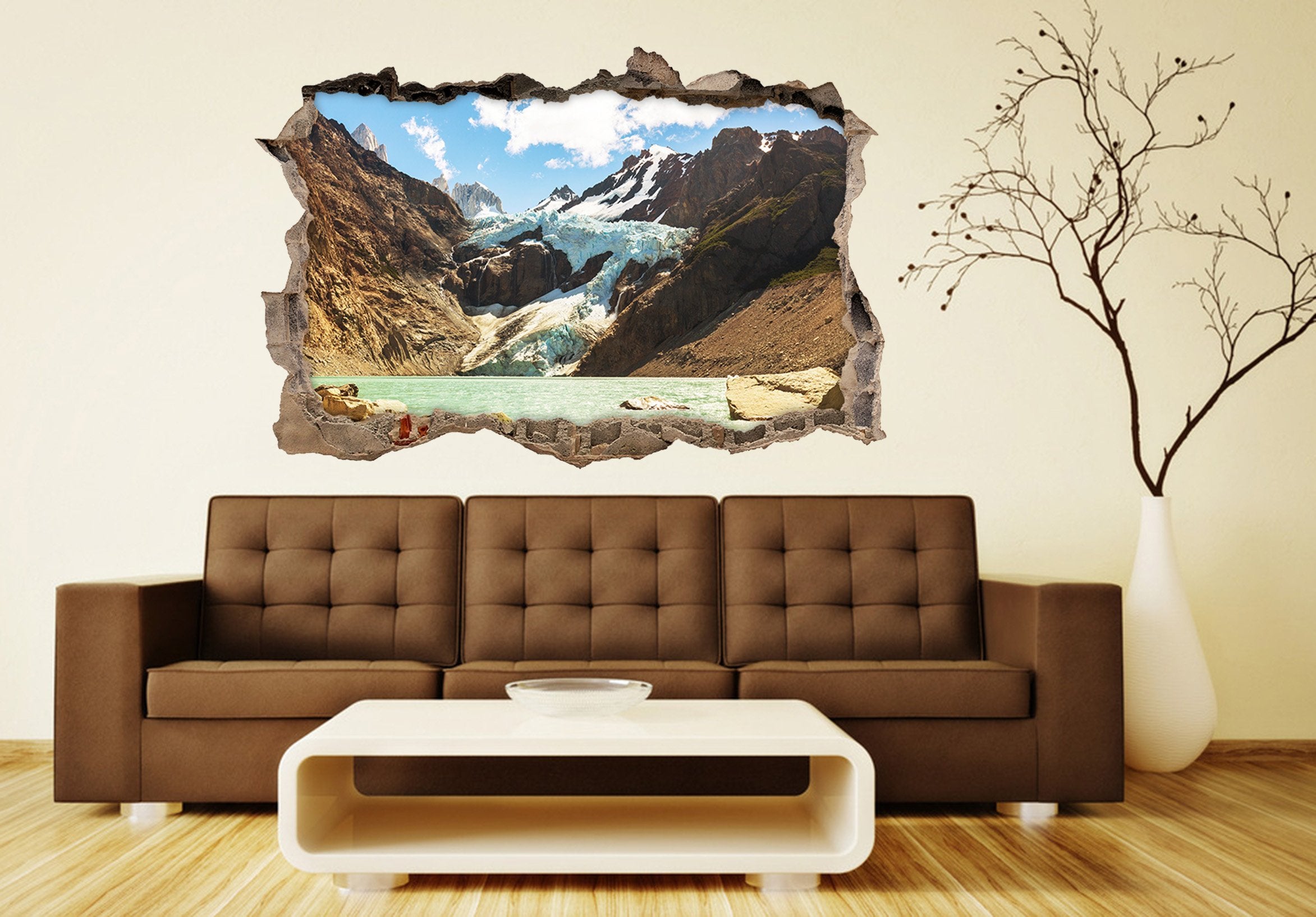 3D Snow Mountain Lake 097 Broken Wall Murals Wallpaper AJ Wallpaper 