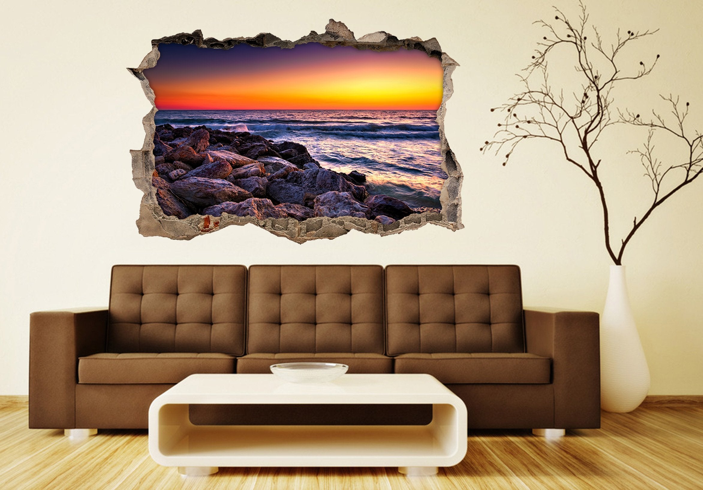 3D Pretty Sea Sunset 185 Broken Wall Murals Wallpaper AJ Wallpaper 