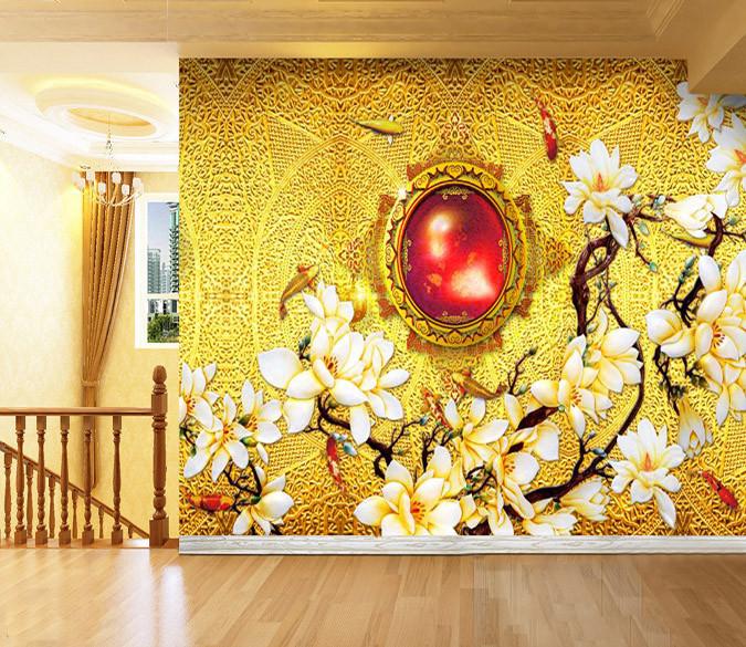 3D Golden Gem Flower Wallpaper AJ Wallpaper 1 