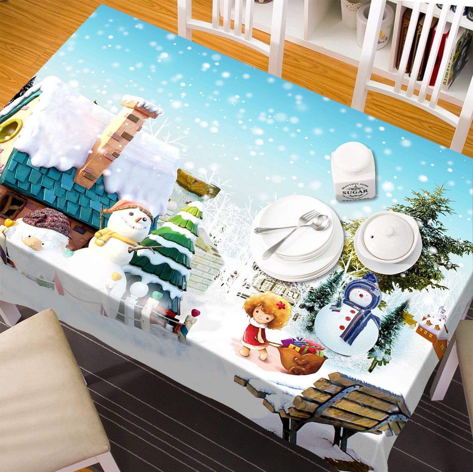 3D House Snowman Christmas Tree 41 Tablecloths Tablecloths AJ Creativity Home 