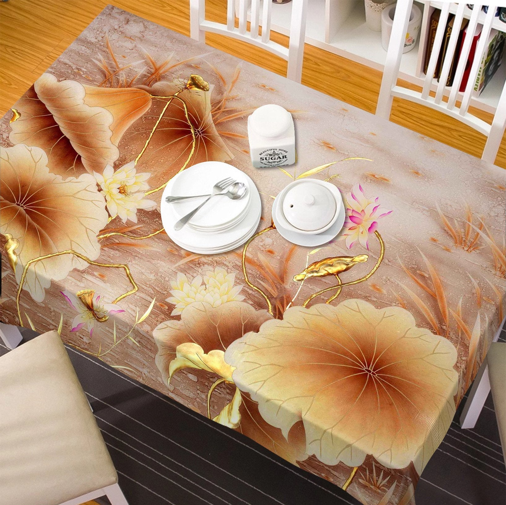 3D Lotus Flowers Pattern 201 Tablecloths Wallpaper AJ Wallpaper 